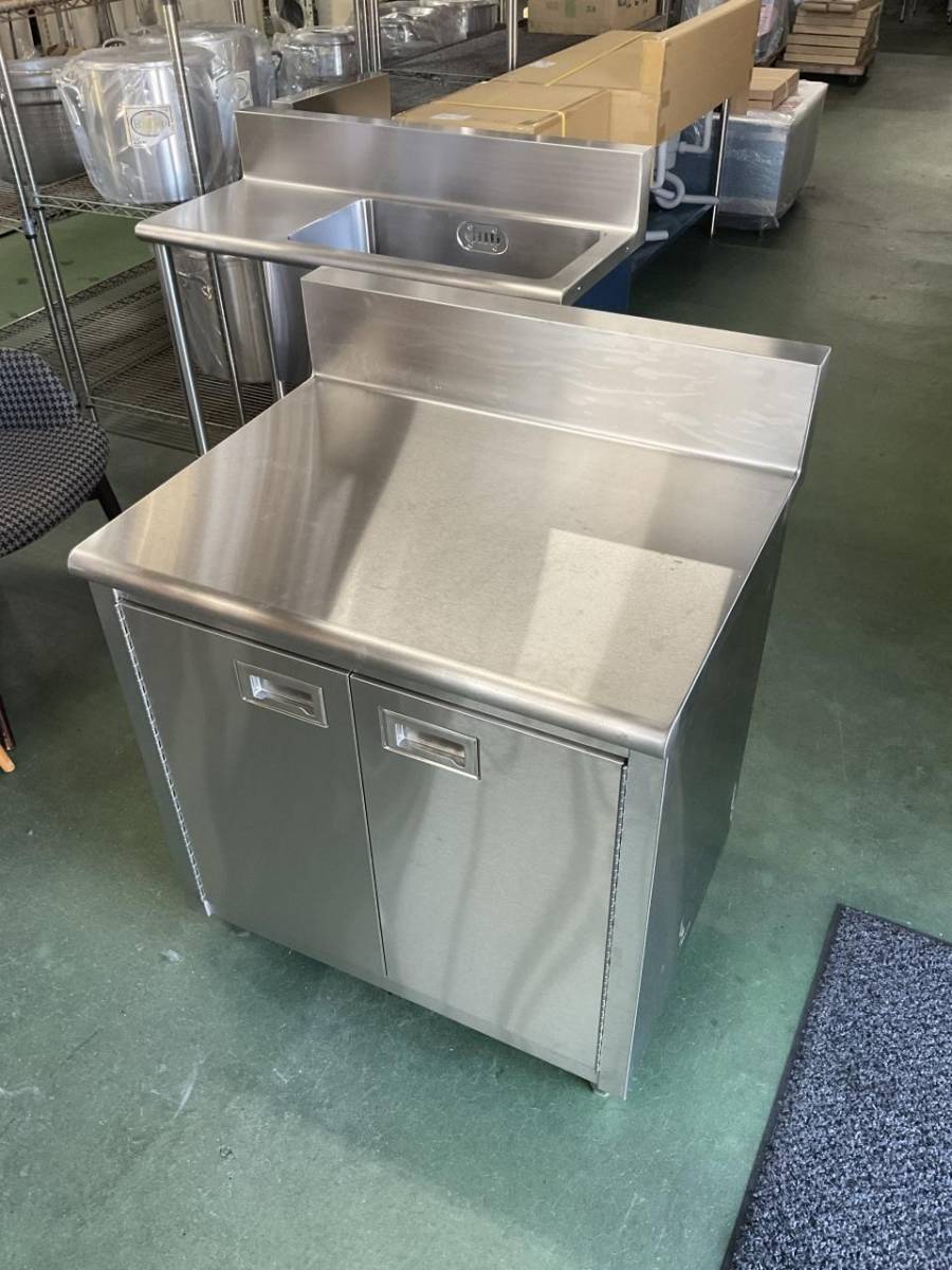 ステンレス　業務用　扉付き作業台　店舗　飲食店　W７５０ｘD４５０ｘH８００ｍｍ 送料別】☆ステンレス製 観音扉式 収納庫付き作業台 W1090xD705xH850