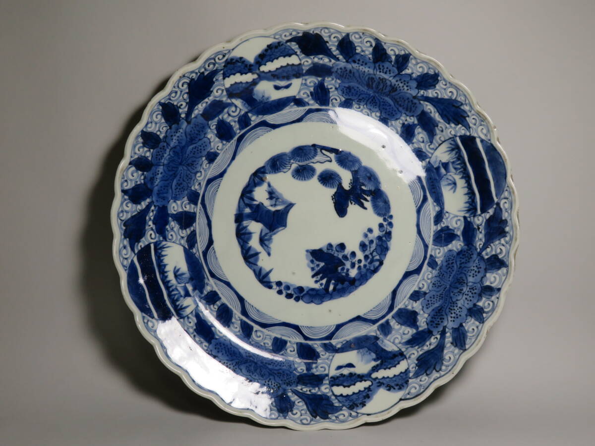 鍋島染付大皿 松竹梅 傷あり 宝暦〜幕末 後期鍋島 染付松竹梅