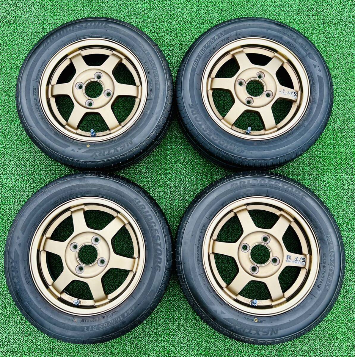 【目立った傷や汚れなし】★良品 TE37 レイズ13インチ5J OF+45 PCD100 4H タイヤ 165/65R13★軽自動車ヴィヴィオ ...