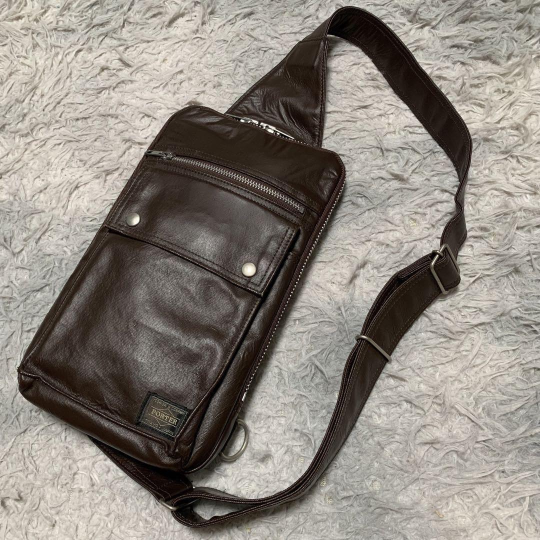 美品⭐︎PORTER ポーター フリースタイル ショルダーバッグ 茶 L