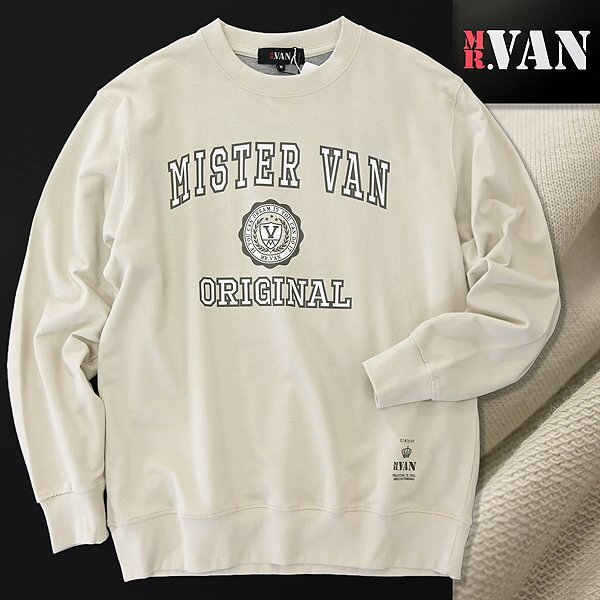 【未使用】新品 MR.VAN ミスターヴァン カレッジ プリント スウェット トレーナー M アイボリー 【I42856】 裏毛 ライト ...