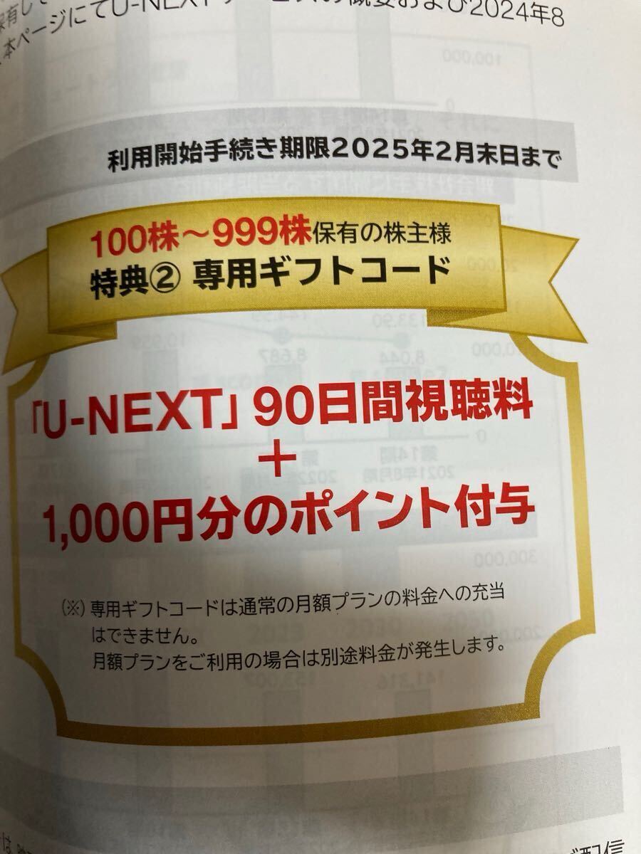 USEN-NEXT 株主優待 1年間視聴料＋毎月1800ポイント U-NEXT