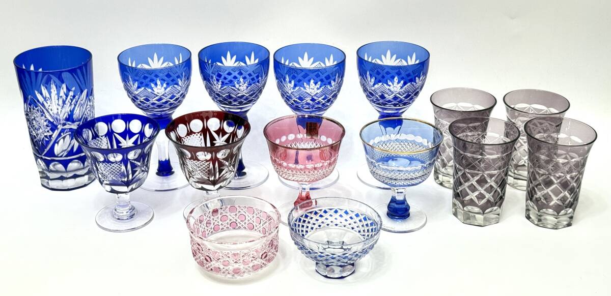 超希少品☆薩摩切子 藍被硝子 菱宝切子蓋付鉢（切子、江戸切子、薩摩