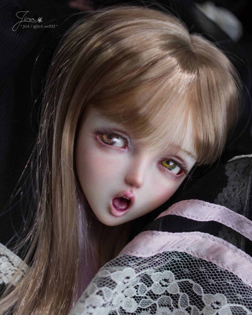 ※難有※1/6カスタムヘッド(オビツ21・ナチュラル・ブラック） 1⁄6ドール用★カスタムヘッド★オビツ21-01★ホワイティ⁄ミルキーゴールド★難あり★