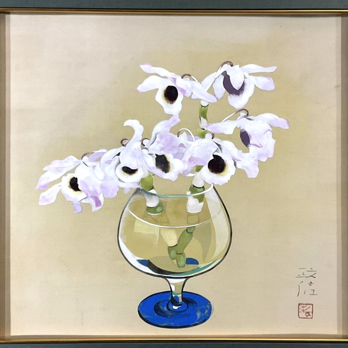 若菜恵三 作「花かごの花」 真作保証 若菜恵三 油彩「花かごの花」画寸 17cm×14cm 大阪府