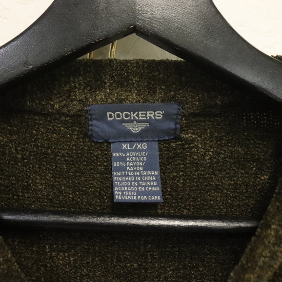 【傷や汚れあり】f982 90sビンテージ ドッカーズ アクリルニットセーター 1990年代製 表記XLサイズ グリーン アーガイル アメカジ ...