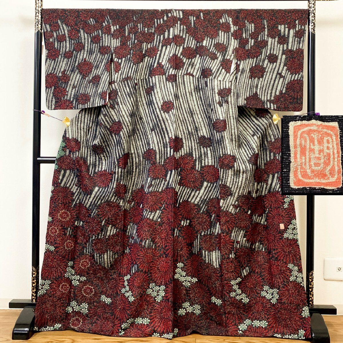 ☆作家物 落款入り訪問着『辻が花』水色系 共八掛 正絹☆yy50の落札 