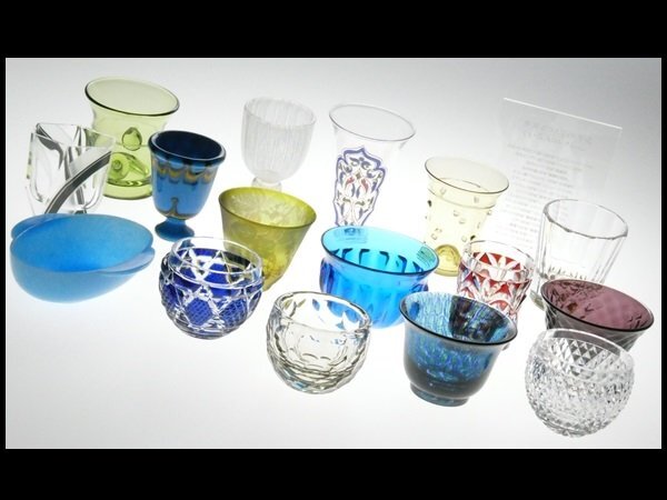 美術品】∇花∇ガラス工芸家「由水常雄」作 正倉院ガラス器模 紺瑠璃杯