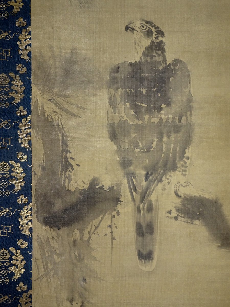 中古】【掛け軸】 狩野探幽 「寿老人日月鶴・三幅対」 狩野養信の添帖