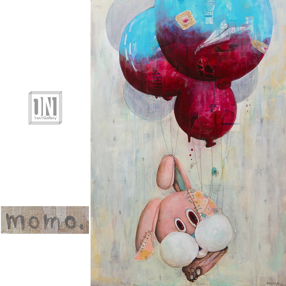 田中功起作品 アクリル・コラージュ キャンバス 24.2×33.3 サイン 2009