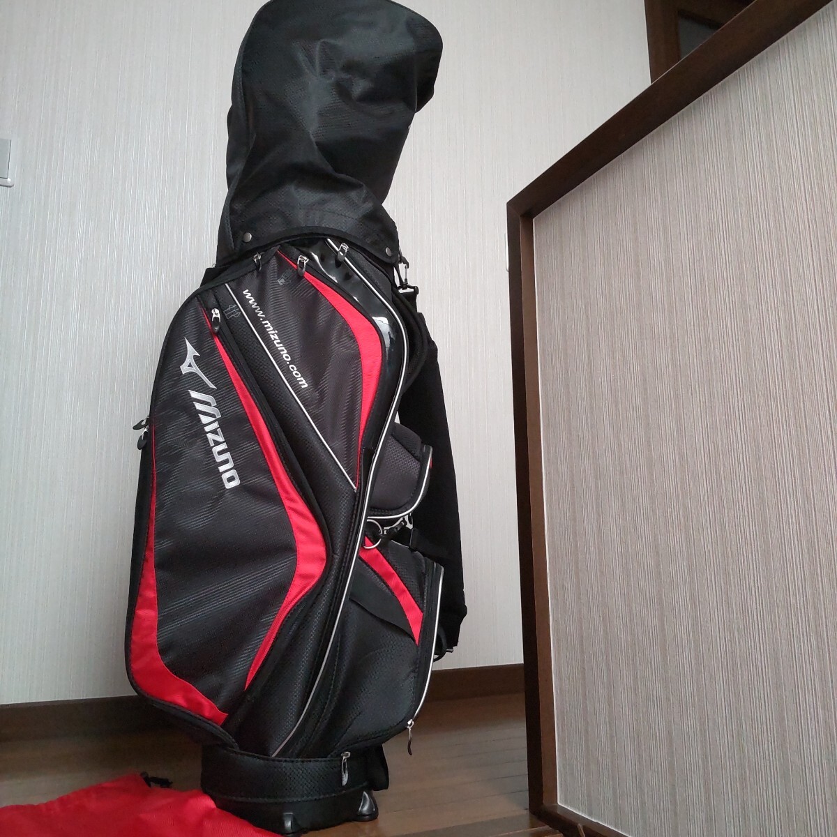 美品 MIZUNO キャディバッグ 9.5型 レッド 赤 MIZUNO ゴルフ キャディバッグ レッド ネイビー9.5型 +099