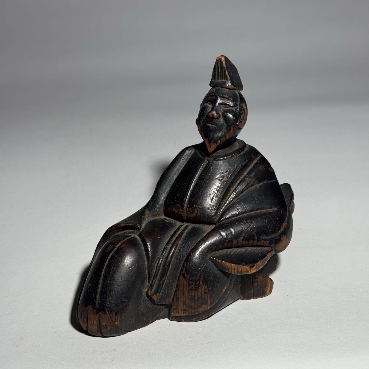 雲】時代 木彫細密彫刻柿本人麻呂像 高さ30cm 古美術品（旧家蔵出