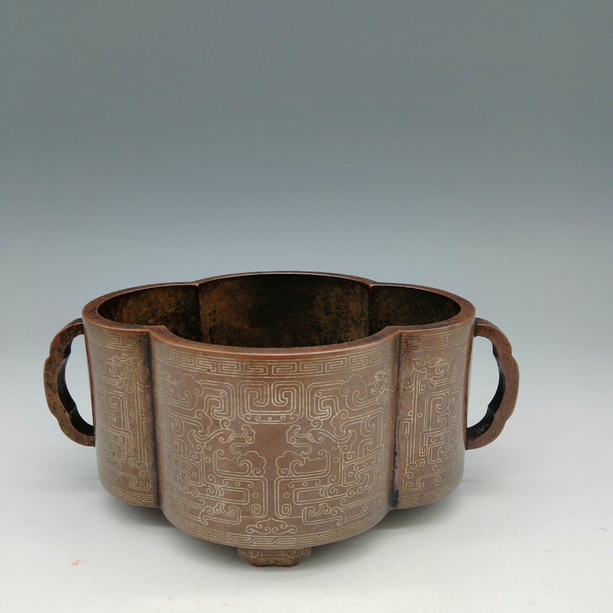 中古】中国 青銅器 殷 周 高さ約29,5㎝ 古銅 獣耳 花瓶 古代 中国美術