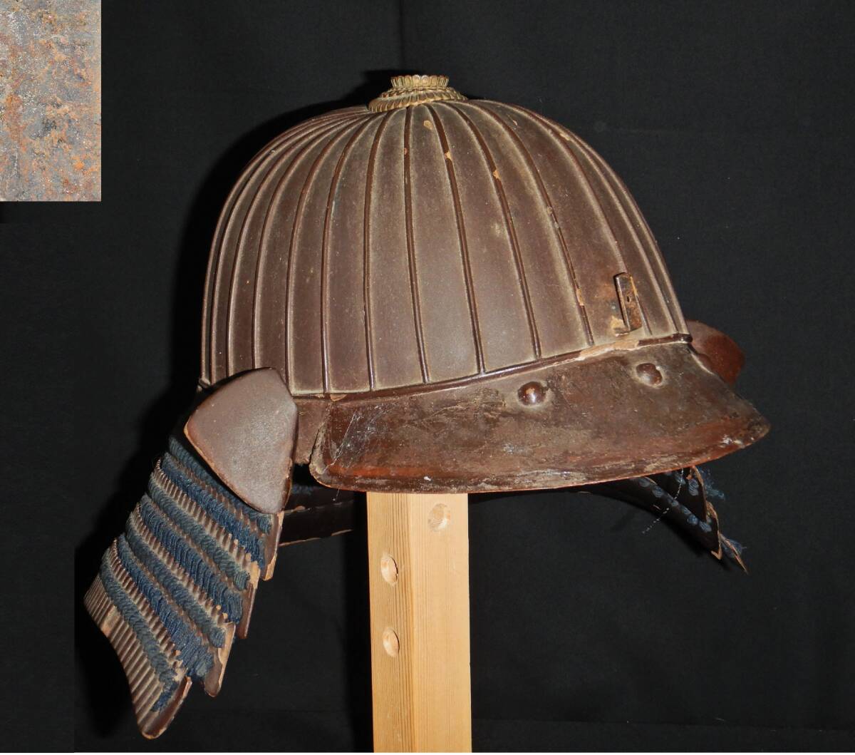 侍】時代甲冑 鉄地三十二間筋兜 紺若草縅漆箔 鎧兜一式 等身大 鎧櫃付