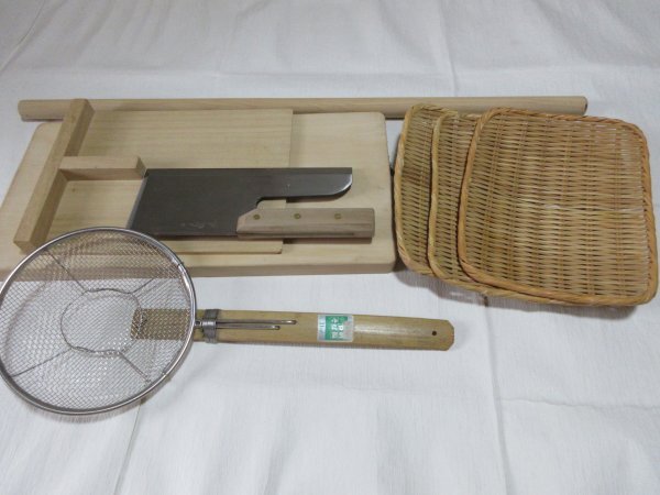 中古】麺切り包丁☆越前打刃物☆清水正治☆銘入り☆手縄☆桐箱＋研ぎ棒