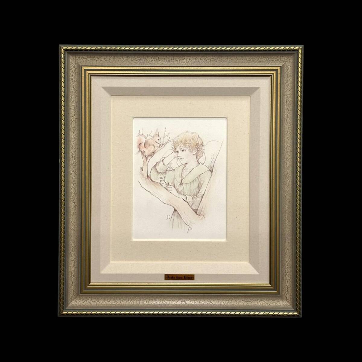 本物保証 きたのじゅんこ 版画 「 星の竪琴 」 きたのじゅんこ自筆