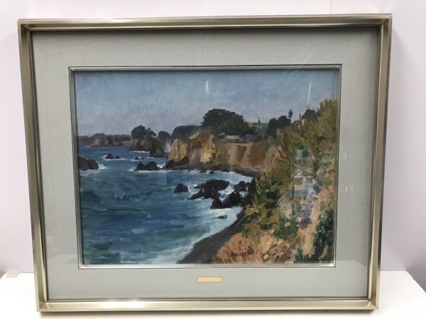 水彩画 荒海 額装済み 水彩画（原画 額装済み）「白と黒と今日の海」 - gomaramen888