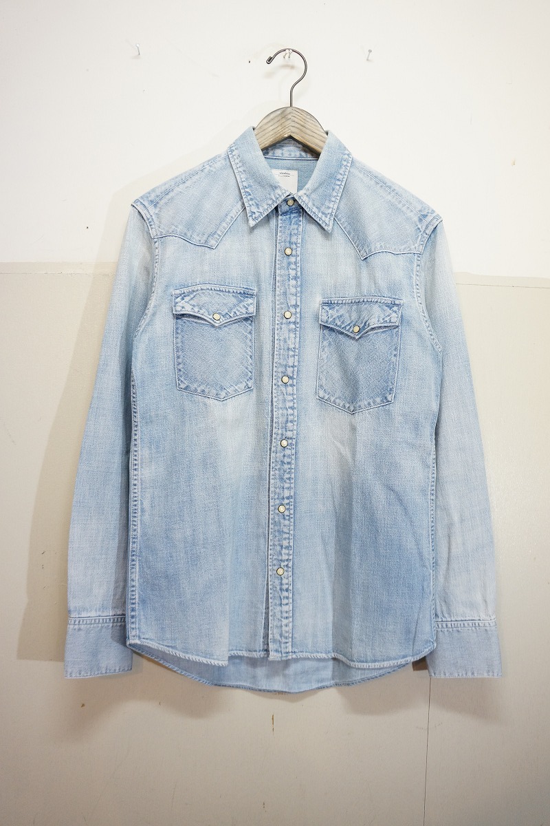 VISVIM SOCIAL SCULPTURE SHIRT DAMAGED デニム ウエスタン 加工 長袖シャツ ブルー メンズ ビズビム/ヴィズヴィム【中古】3-1209M∞ 定番12SS VISVIMビズビム SOCIAL SCULPTURE SHIRT DAMAGED 長袖 デニム