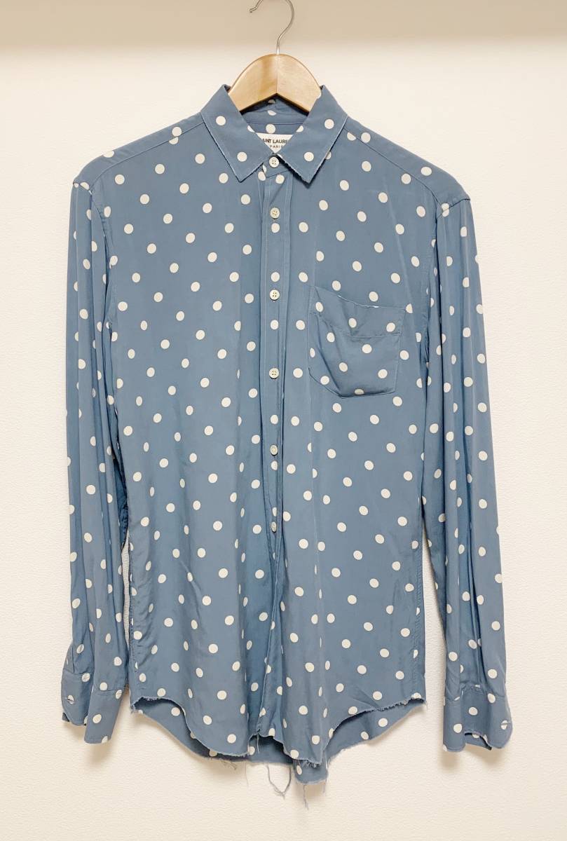 17SS】サンローランパリ水色ポルカドットシャツ36【SaintLaurentParis