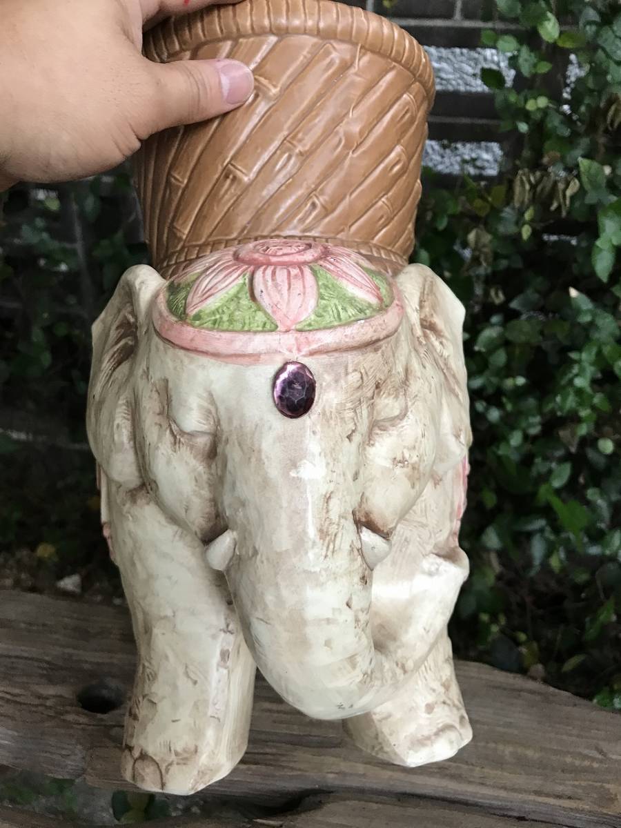 4F ヴィンテージ 象 ゾウ 植木鉢 プランター 縁起物 昭和レトロ 陶器製 オ ☆ SETO CRAFT 瀬戸クラフト 象 エレファント 陶器製 植木鉢