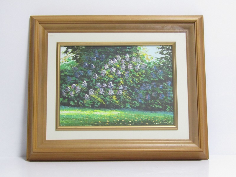 H24-7120[TOM]【真作】桜木稔 油彩画 F4号「札幌市の花ライラック