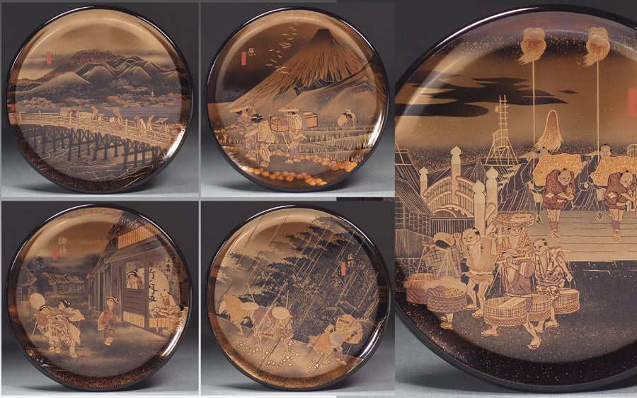 ∇花∇輪島塗太王謹製【中尾喜久二】秀逸作 輪島塗東海道五十三次蒔絵