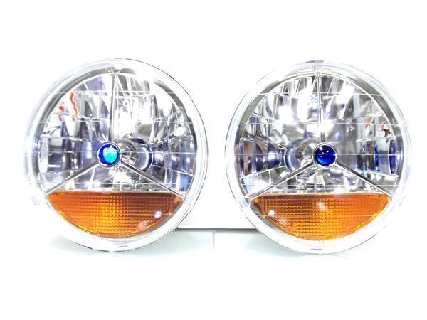 送込 汎用 丸型 丸灯 クリスタル ヘッドライト ガラスレンズ クリア ゴムカバー付フロントヘッドランプ ライト マルチリフレクター H4 流用 送料込 汎用 丸型 丸灯 クリスタルヘッドライト ガラスレンズ 丸 ゴム