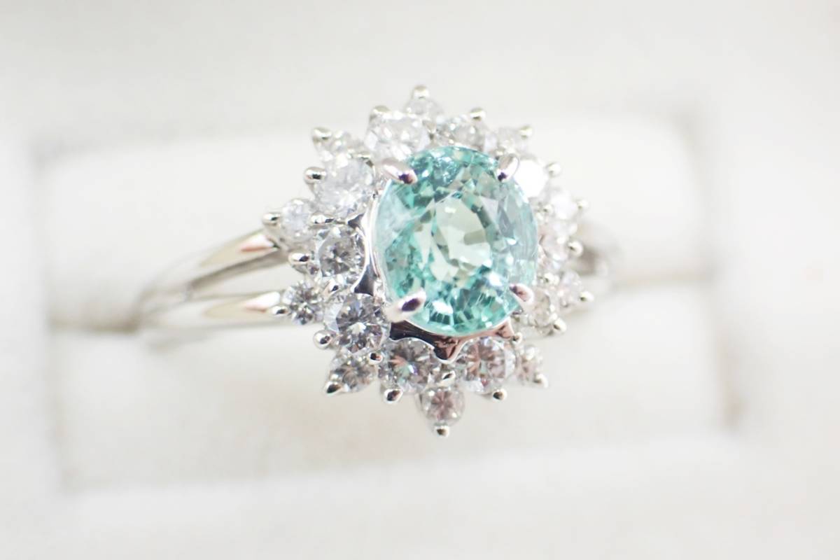 美しい 1.26ct パライバトルマリン - ネックレス 同時購入特典付き 1.26ct パライバトルマリン ダイヤモンドリング プラチナ900 12号 リング