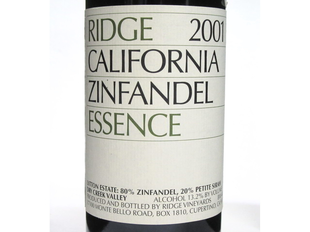 【新品】【ヴィンテージワイン】 2001 Ridge California Zinfandel Essence / リッジ カリフォルニア