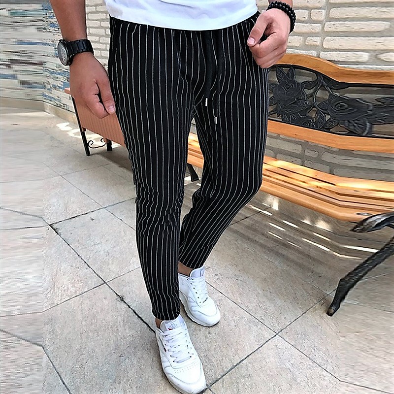 新品 ストライプ スウェット パンツ メンズ ジョガー パンツ スキニー おしゃれ ズボン ジャージ 細身 Lサイズ 黒 ブラック の落札情報詳細 ヤフオク落札価格情報 オークフリー スマートフォン版